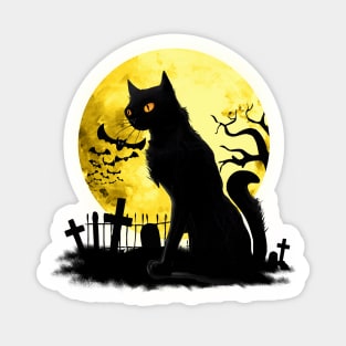 Full moon and black cat dark atmosphere in a scary cemetery Sticker